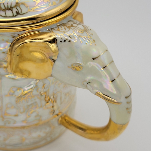 Vintage Benjarong Porcelain Tea Coffee Cup Elephant Handle Gold Gild Trim - Picture 11 of 11